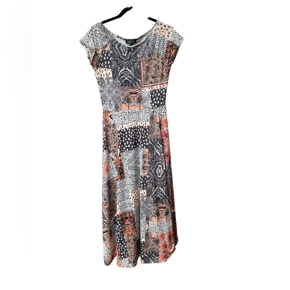 Women’s LBisse Patchwork Maxi Fit and Flare Short Sleeve Dress, S